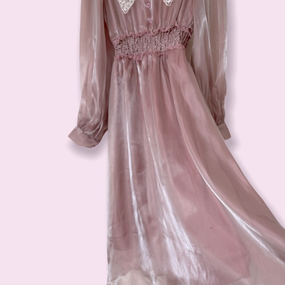 Shimmer Pink Midi Long Sleeves Dress - Picture 6 of 11